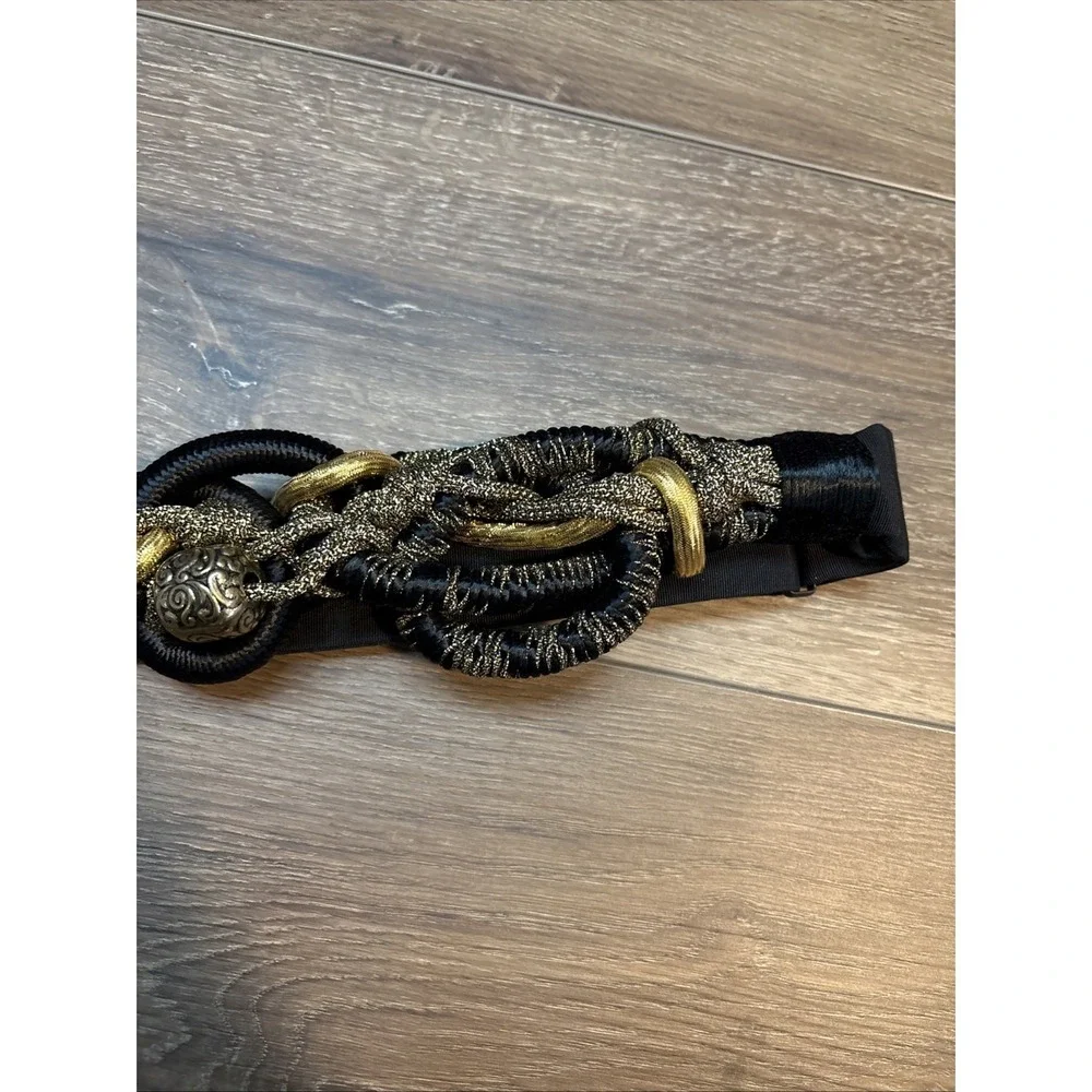 CAROLYN TANNER 80s Statement Belt Mixed Media Adjustable Black Gold